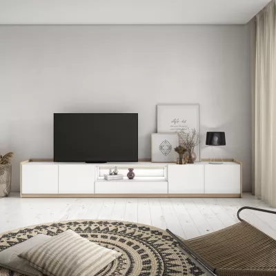 Mueble TV con luz LED claro | Blanco y roble