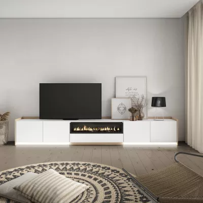 Meuble TV avec cheminée électrique et lumières LED