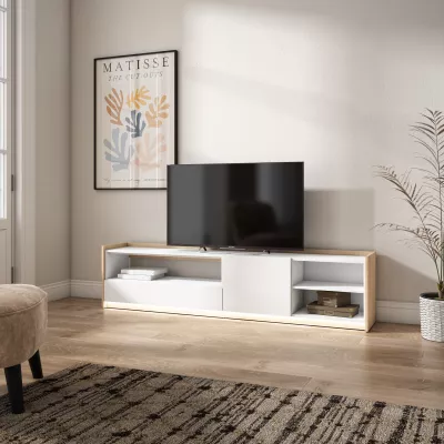 Meuble TV avec LED clair | Blanc et chêne