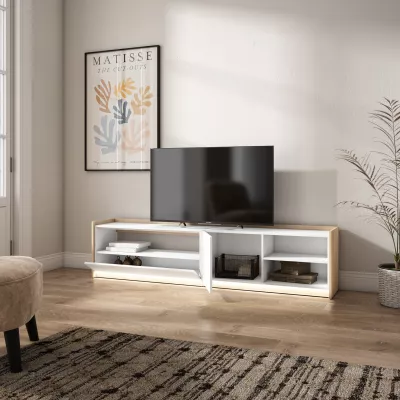 Meuble TV avec LED clair | Blanc et chêne