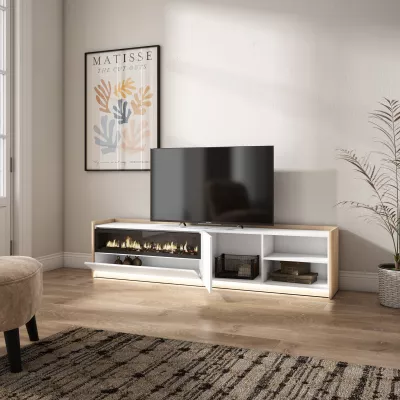 Meuble TV avec cheminée électrique et lumières LED