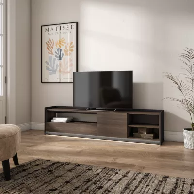 Mueble TV con luces LED | Roble oscuro y negro