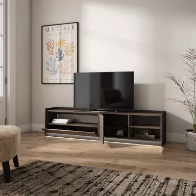 Mueble TV con luces LED | Roble oscuro y negro
