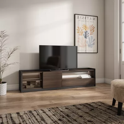 Mueble TV con luces LED | Roble oscuro y negro