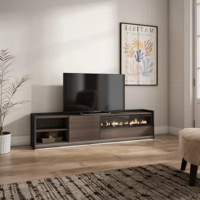 Mueble TV con chimenea eléctrica y luz LED