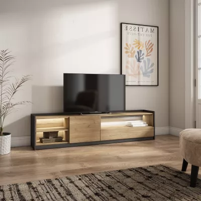 Meuble TV avec éclairage LED | chêne et noir