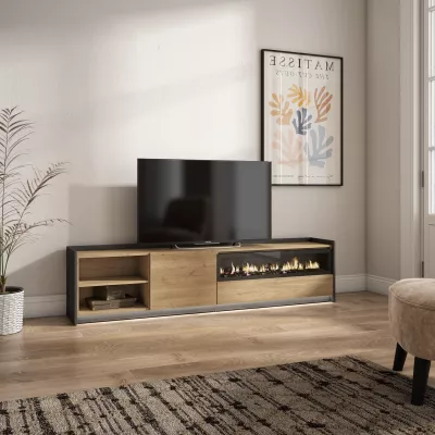 Meuble TV avec cheminée électrique et éclairage LED