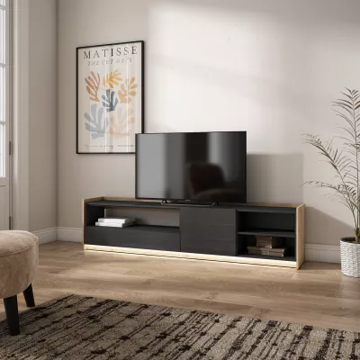Meuble TV avec LED | Noir et chêne
