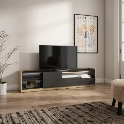Meuble TV avec LED | Noir et chêne