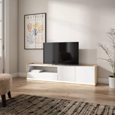 Mueble TV con LED claro | Blanco y roble