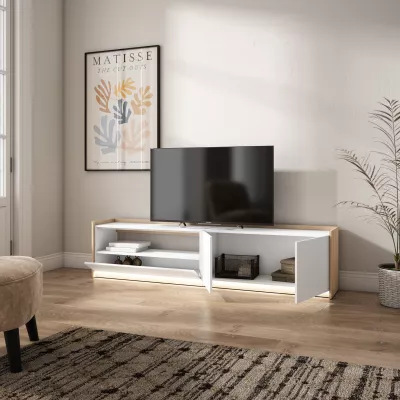 Mueble TV con LED claro | Blanco y roble