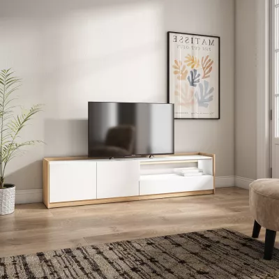 Mueble TV con LED claro | Blanco y roble