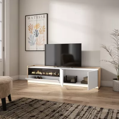 Meuble TV avec cheminée électrique et lumières LED