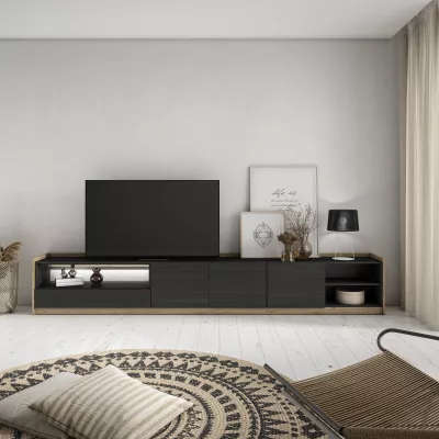 Meuble TV avec éclairage LED | Noir et chêne