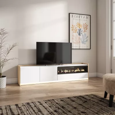 Meuble TV avec cheminée électrique et lumières LED