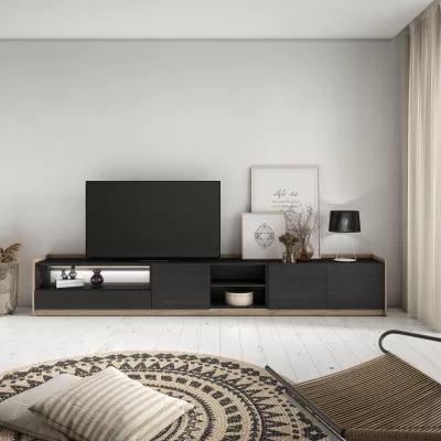 Mueble TV con luces LED | Negro y roble