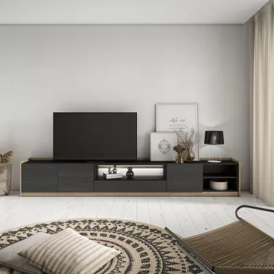 Mueble TV con luces LED | Negro y roble