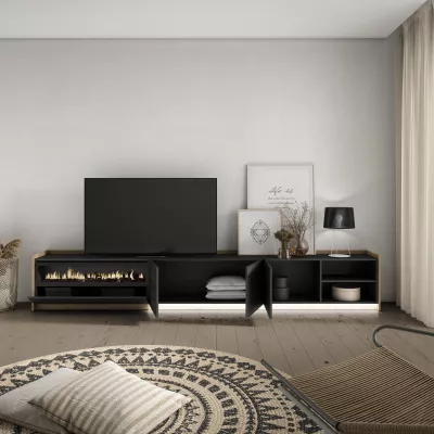 Meuble TV avec cheminée électrique et lumières LED