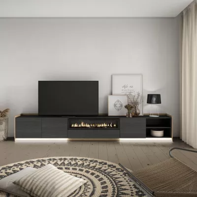 Mueble TV con chimenea eléctrica y luces LED