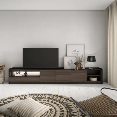 Meuble TV avec LED | Chêne foncé et Noir