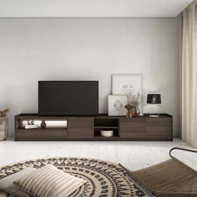 Meuble TV avec LED | Chêne foncé et Noir