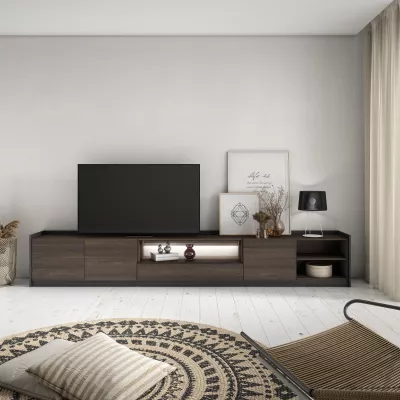 Meuble TV avec LED | Chêne foncé et Noir