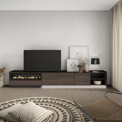 Meuble TV avec cheminée électrique et éclairage LED