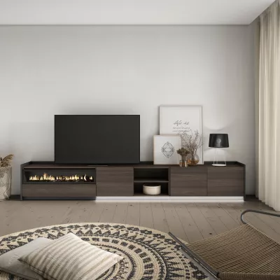 Mueble TV con chimenea eléctrica y luz LED
