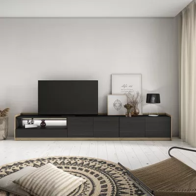 Mueble TV con luz LED | negro y roble