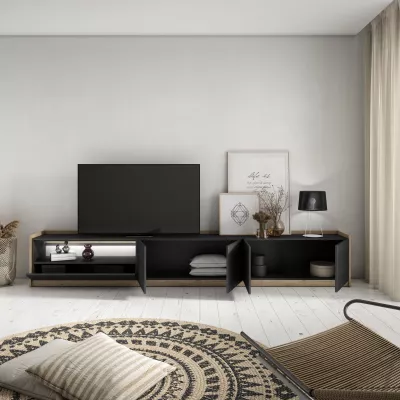 Mueble TV con luz LED | negro y roble