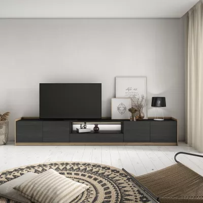 Meuble TV avec lumière LED | noir et chêne