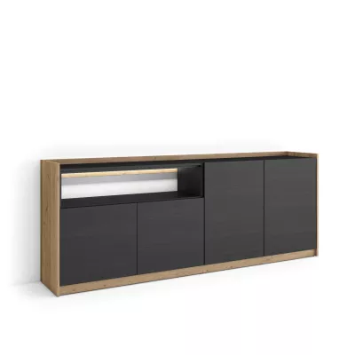 Buffet avec lumières LED | Noir et chêne