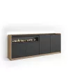 Aparador con chimenea y LED negro/roble 207x37x80cm