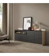 Aparador con chimenea y LED negro/roble 207x37x80cm