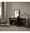 Aparador con chimenea y LED negro/roble 207x37x80cm