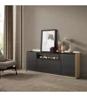 Aparador con chimenea y LED negro/roble 207x37x80cm
