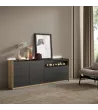 Aparador con chimenea y LED negro/roble 207x37x80cm