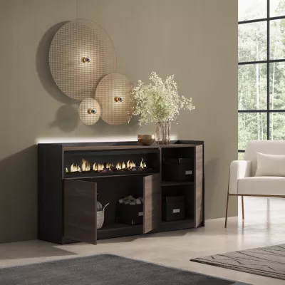 Aparador chimenea eléctrica LED roble/negro 156x37x80cm