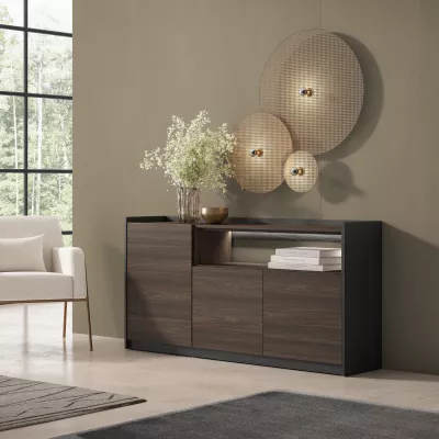 Buffet avec lumières LED | Chêne foncé et Noir