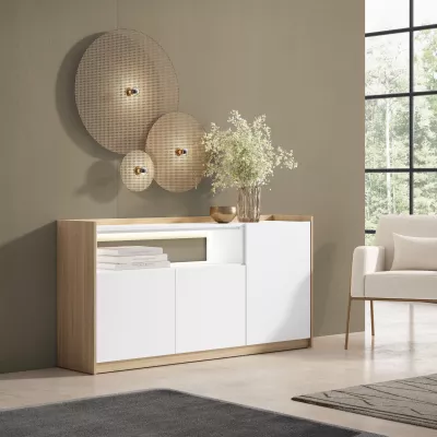 Buffet avec lumières LED clair | Blanc et chêne