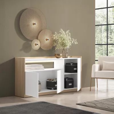 Aparador LED 3 puertas blanco y roble soft 156x37x80cm