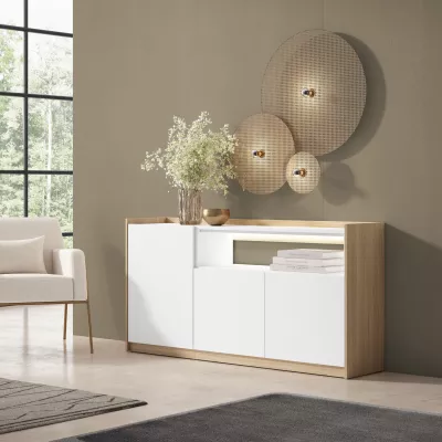 Aparador LED 3 puertas blanco y roble soft 156x37x80cm