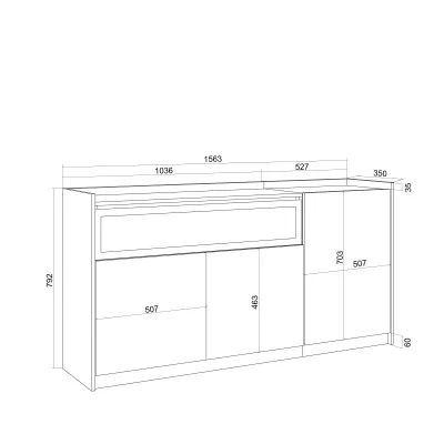 Buffet avec cheminée électrique et lumières LED