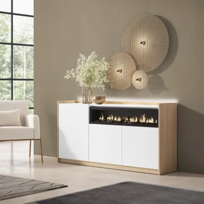 Buffet avec cheminée électrique et lumières LED