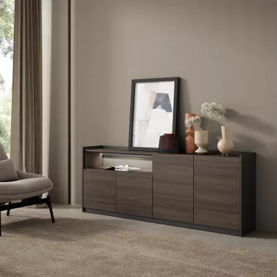 Buffet avec lumières LED | Chêne foncé et Noir