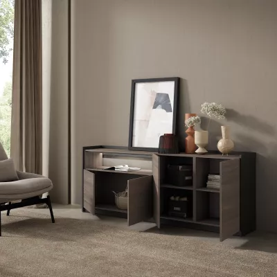 Buffet avec lumières LED | Chêne foncé et Noir