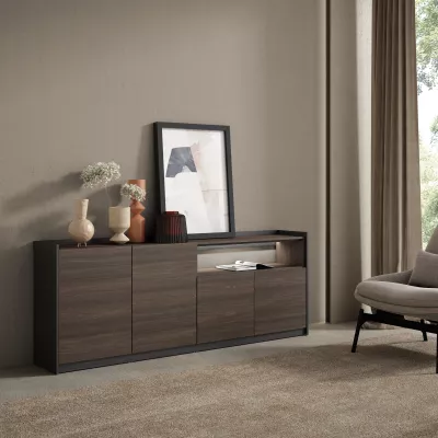 Buffet avec lumières LED | Chêne foncé et Noir