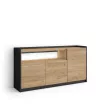 Aparador LED 3 puertas roble y negro 156x37x80cm