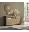 Aparador LED 3 puertas roble y negro 156x37x80cm