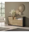 Aparador LED 3 puertas roble y negro 156x37x80cm